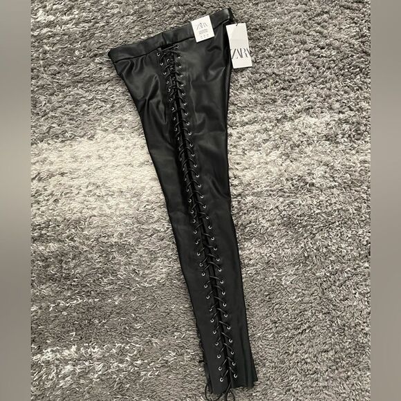NWT Zara Laced Faux Leather Leggings - Picture 5 of 10